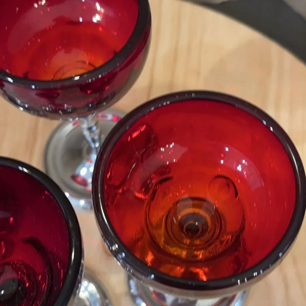 Red Glass Goblets Silver Bases Ruby Red 5